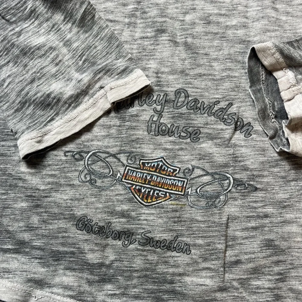 Harley-Davidson Shirt Womens Medium Grey Burnout Long Sleeve V-Neck Sweden Biker